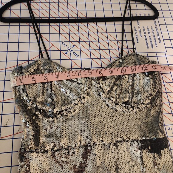 Rare London Silver Sequin Cupped Mini Dress Size 4 Missing Sequins - Picture 3 of 11